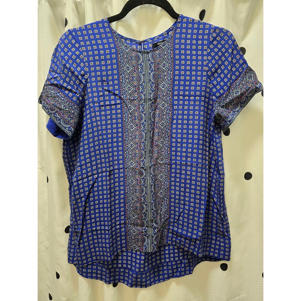 Madewell 100% silk paisley patterned top blue and red size medium